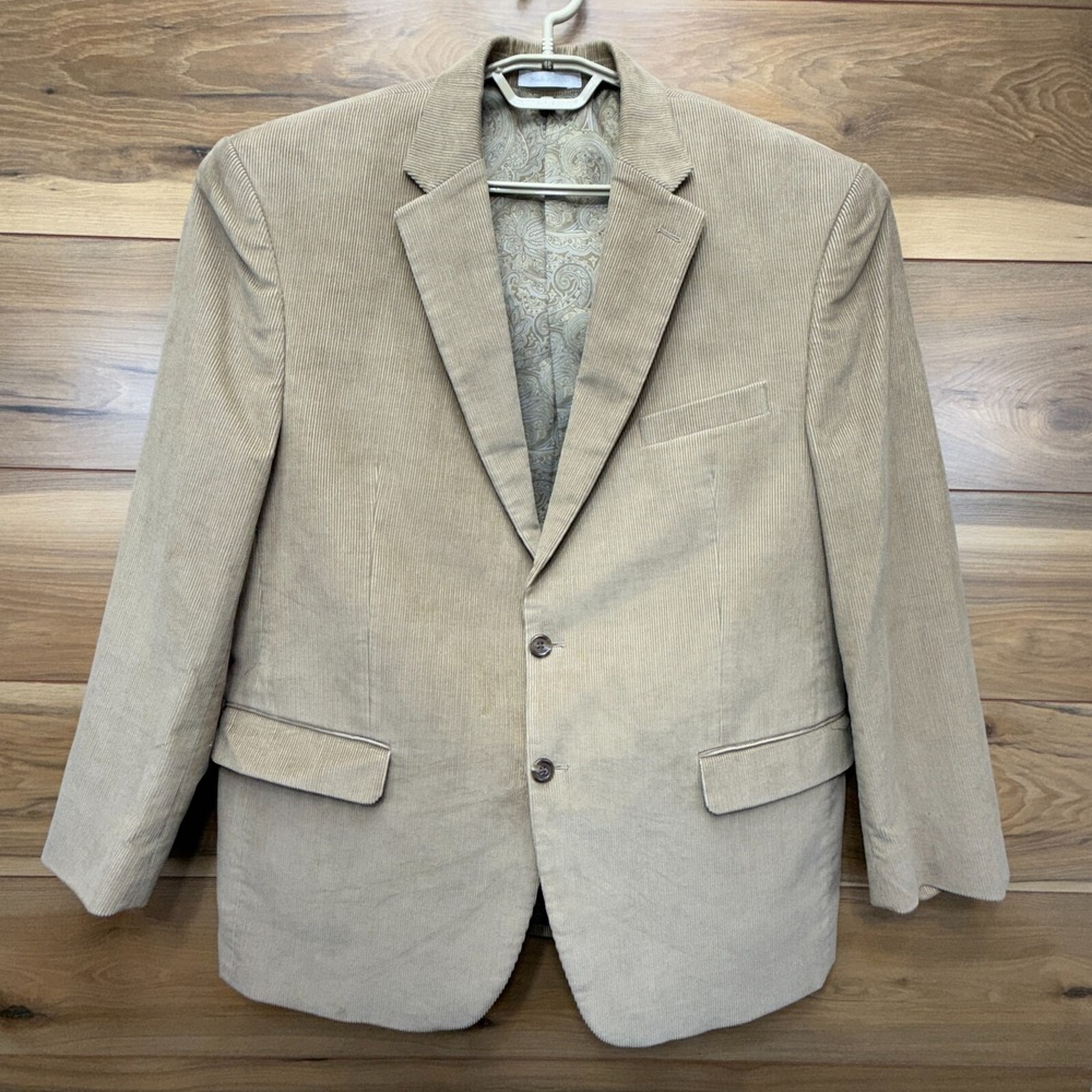 Chaps Blazer Jacket Men's 38‎ Beige Cotton Corduroy Single Breasted Notch Lapel